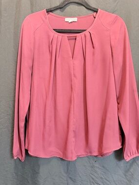 Pleione Burgundy Long-Sleeve Pleated Blouse